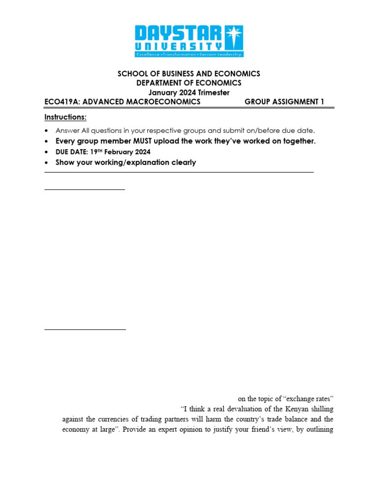 ECO419A Assignment1 - Due Date 19-02-2024 | PDF