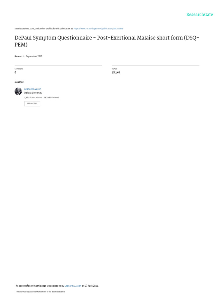 DePaul Symptom Questionnaire: DSQ-PEM | PDF | Medical Specialties ...