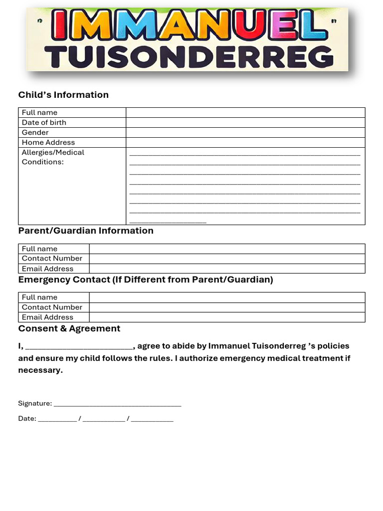 Child Registration and Consent Form | PDF