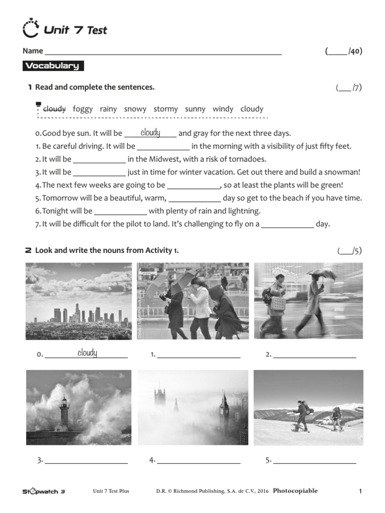 Unit 7 Test: Weather Vocabulary & Grammar | PDF | Nostradamus