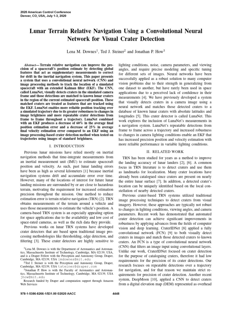 Lunar Terrain Relative Navigation Using A Convolutional Neural Network ...