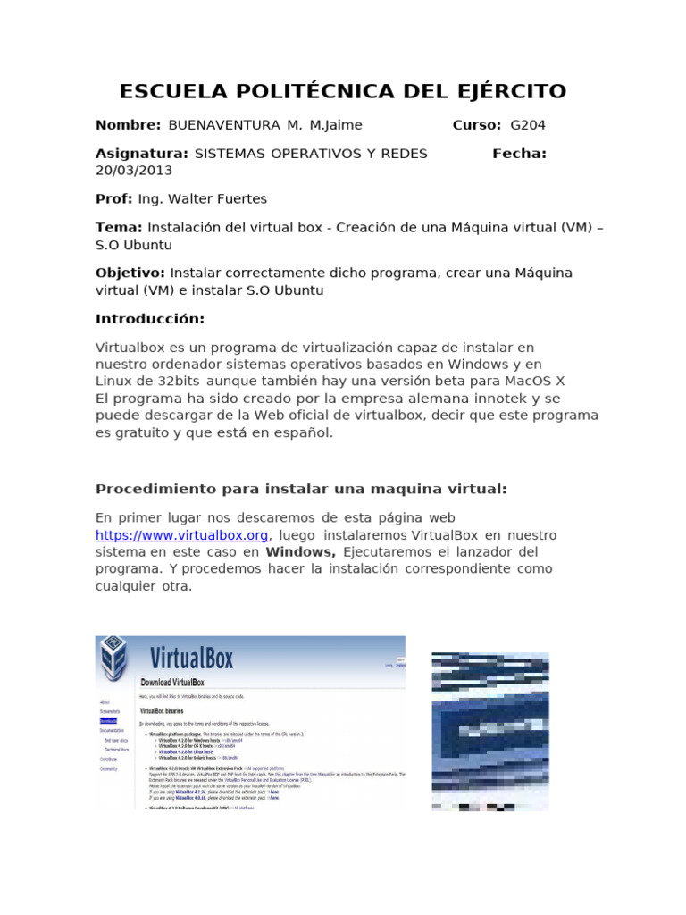 Instalación de VirtualBox y Ubuntu VM | PDF | Máquina virtual | Sistema ...