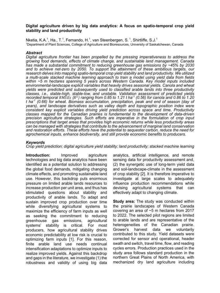 Big Data in Crop Yield Stability Analysis | PDF | Agriculture | Climate ...