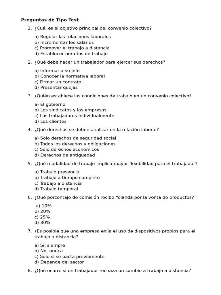 Preguntas de Tipo Test Fol | PDF | Derecho laboral | Salario