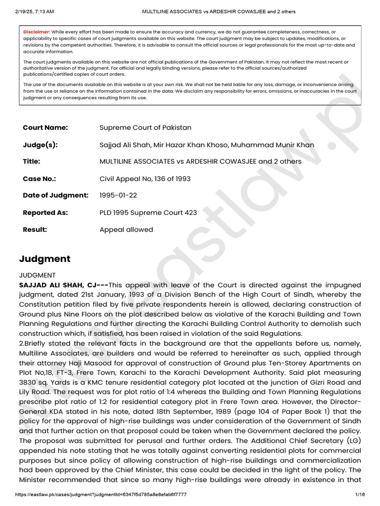Supreme Court Ruling on Karachi Building Case | PDF | Standing (Law ...