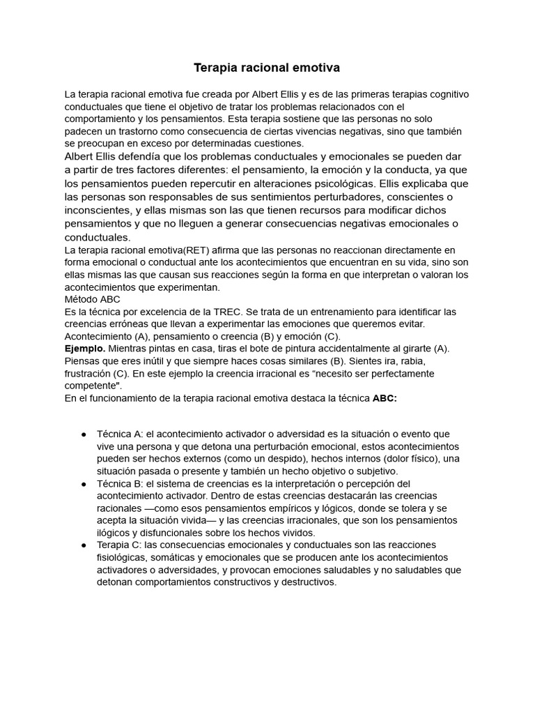 Terapia Racional Emotiva: Método ABC | PDF | Terapia racional de ...