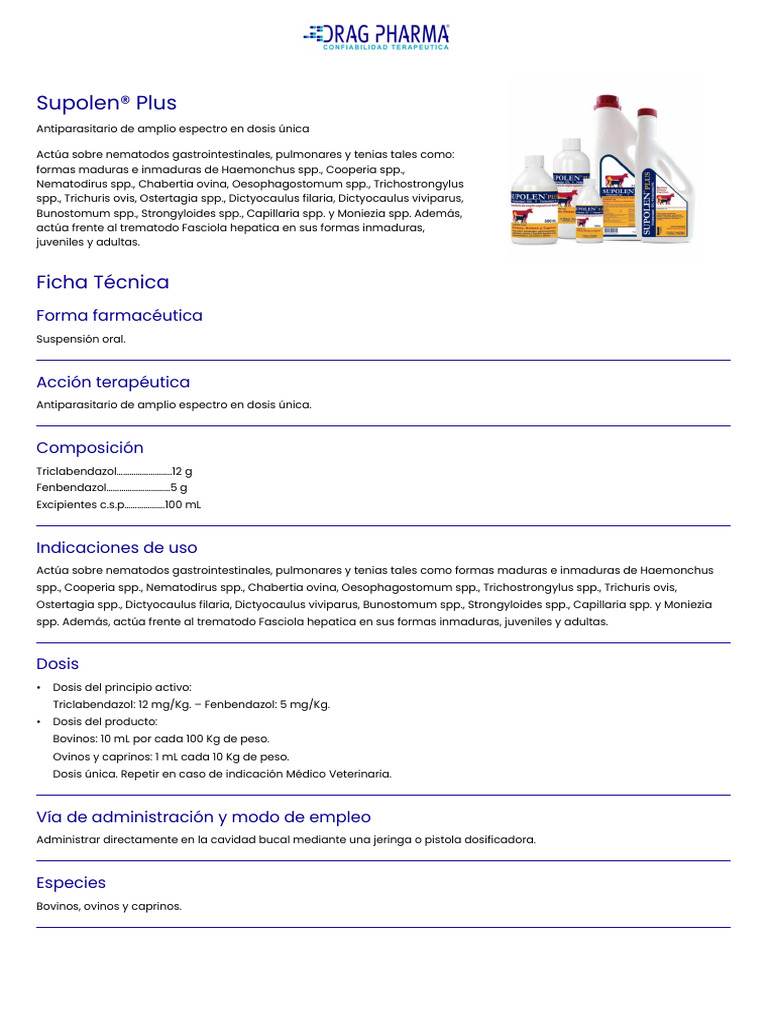 Supolen® Plus: Antiparasitario Veterinario | PDF | Farmacología | Drogas