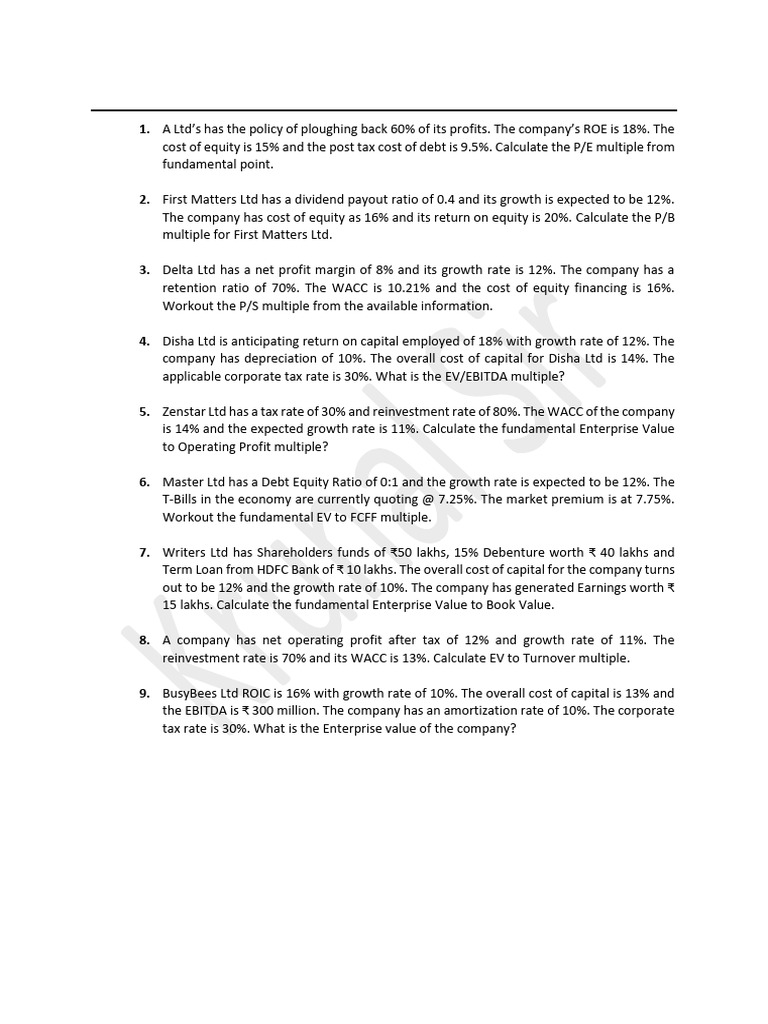 Relative Valuation Multiples Calculation Guide | PDF | Cost Of Capital ...