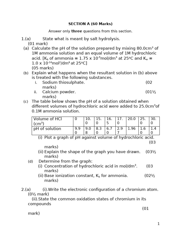 Chemistry Exam Questions and Answers | PDF | Acid | Hydroxide
