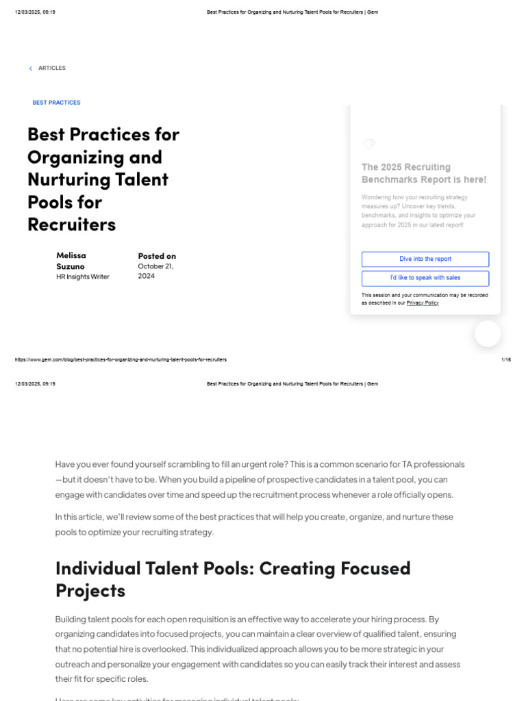 Best Practices For Organizing and Nurturing Talent Pools For Recruiters ...
