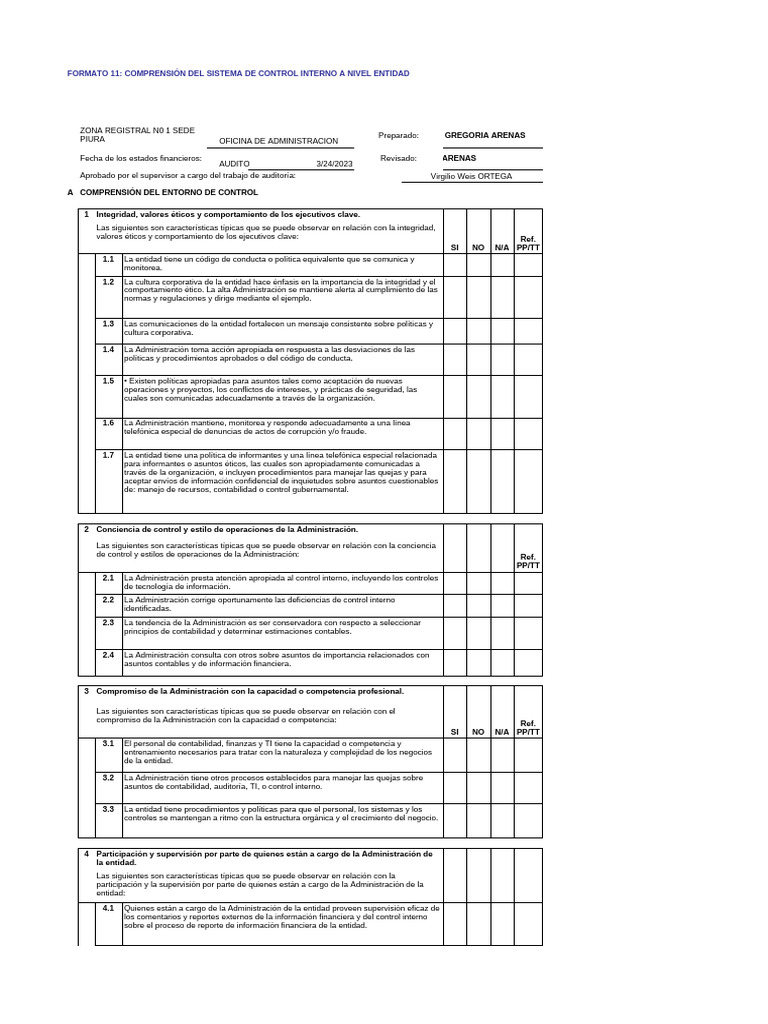 Cuestionario Control Interno Excel | PDF | Auditoría | Gestión de ...