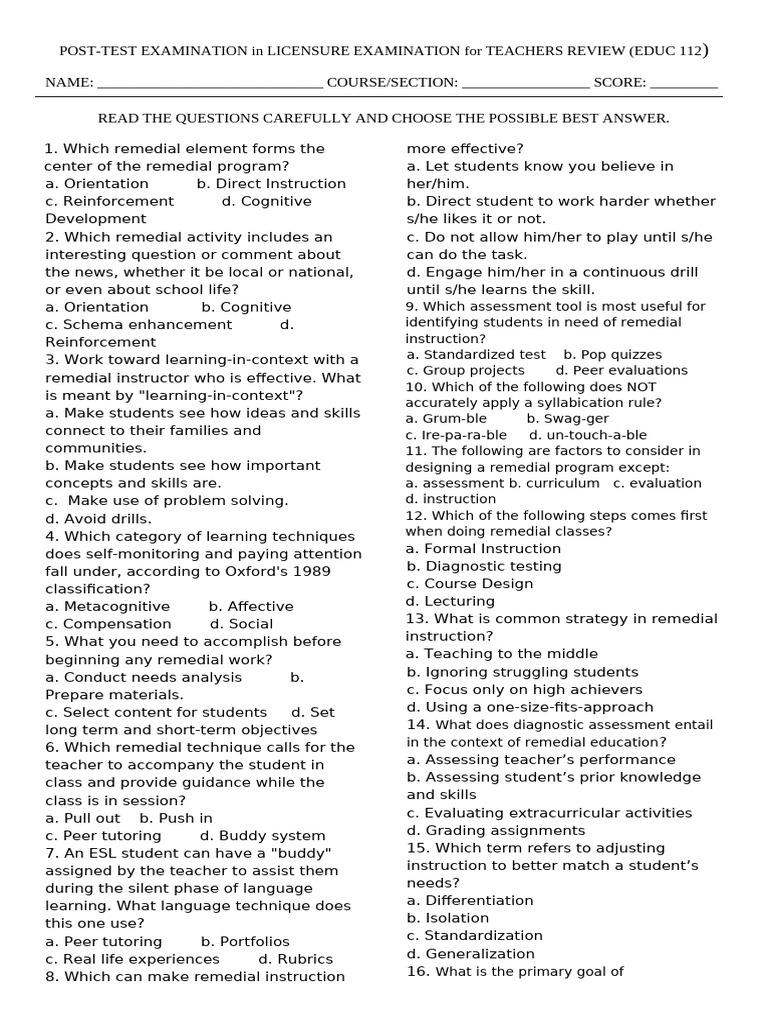 GROUP 1 POST-TEST EXAMINATION - A-D Choices | PDF | Educational ...