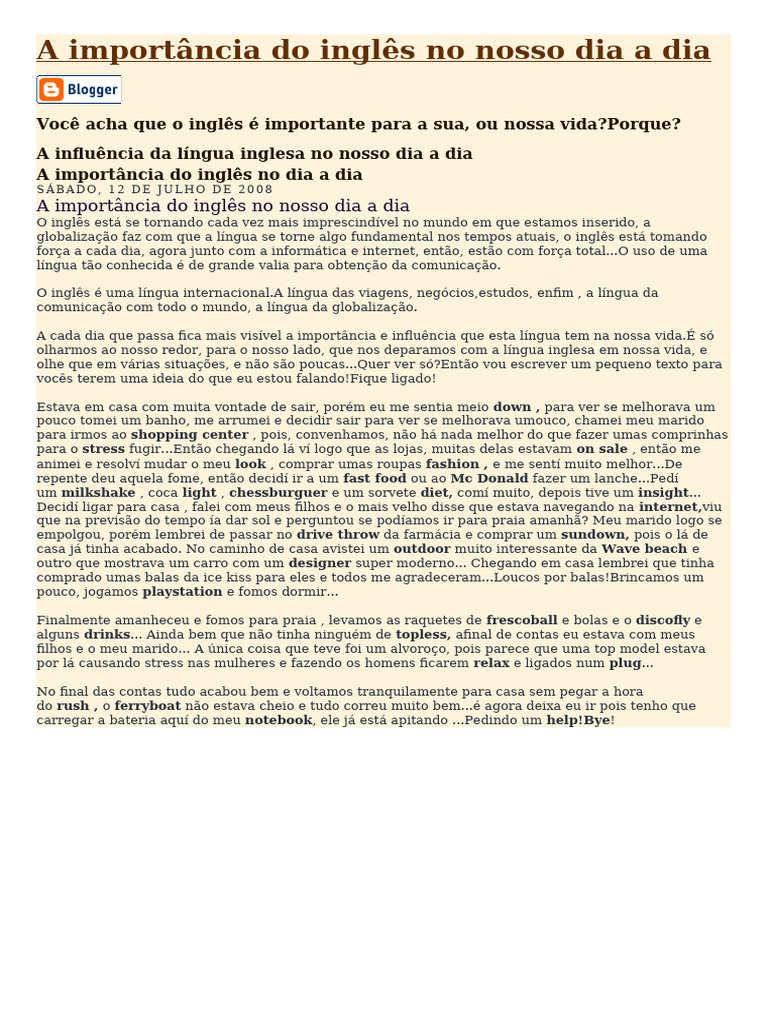A Importância do Inglês Cotidiano | PDF | Língua inglesa