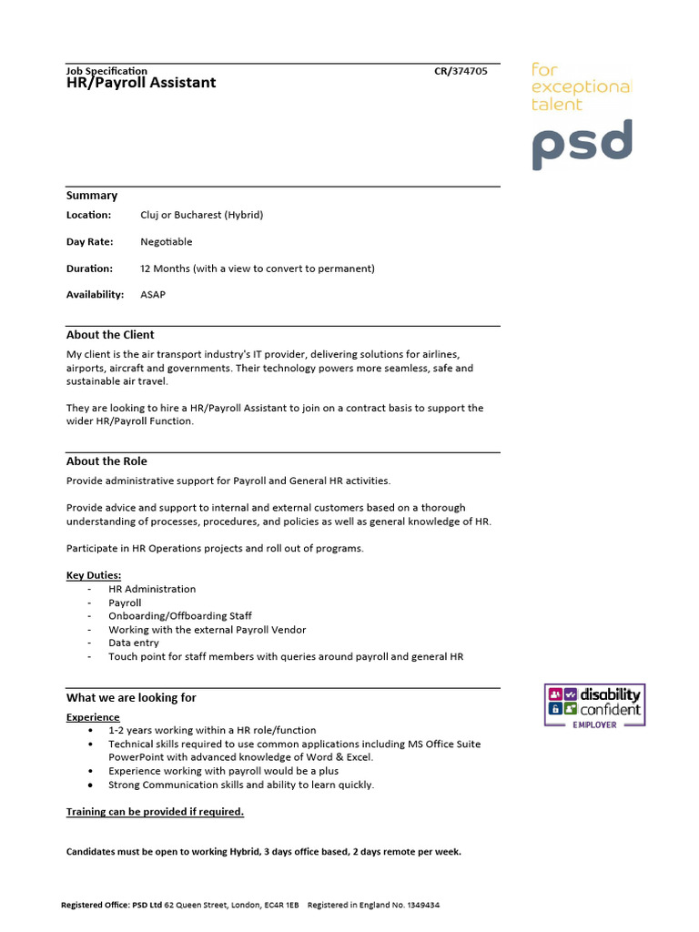 HR-Payroll Assistant - CR374705 | PDF