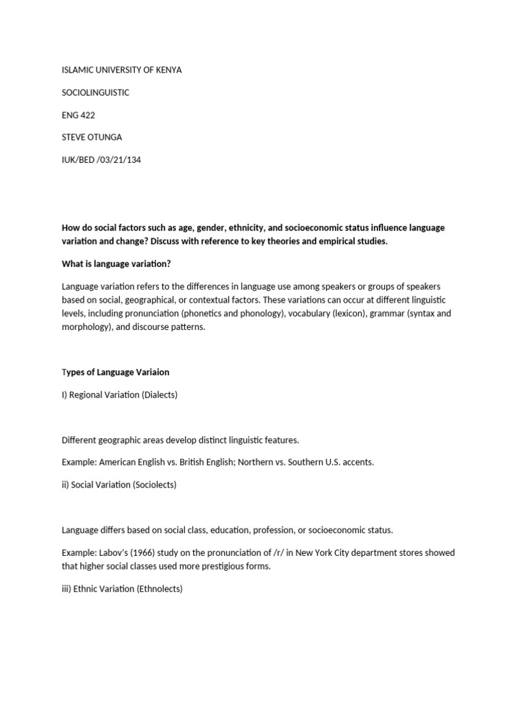 Social Factors in Language Variation | PDF | Sociolinguistics | English ...