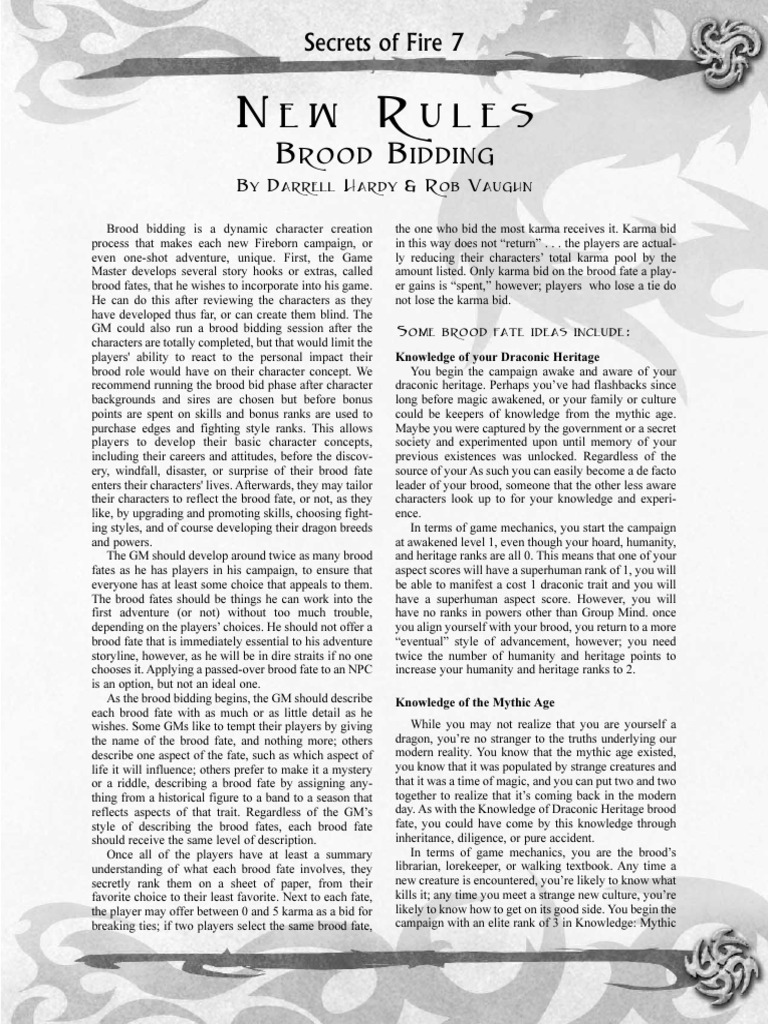 Brood Bidding in Fireborn RPG | PDF | Karma