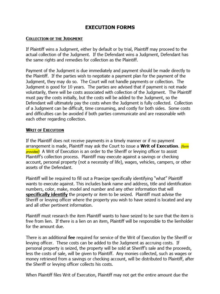 Judgment Collection and Writ Instructions | PDF | Subpoena Duces Tecum ...