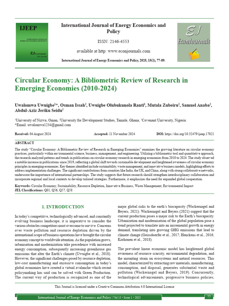 Bibliometric Review of Circular Economy Research | PDF | Sustainability ...