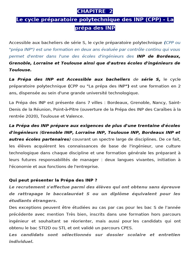 Prépa INP : Intégration et Modalités | PDF | France | Enseignement ...