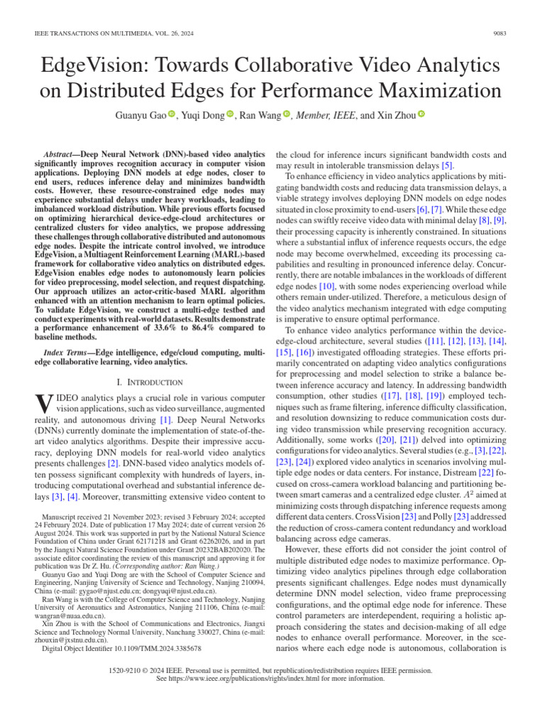 EdgeVision Towards Collaborative Video Analytics On Distributed Edges ...