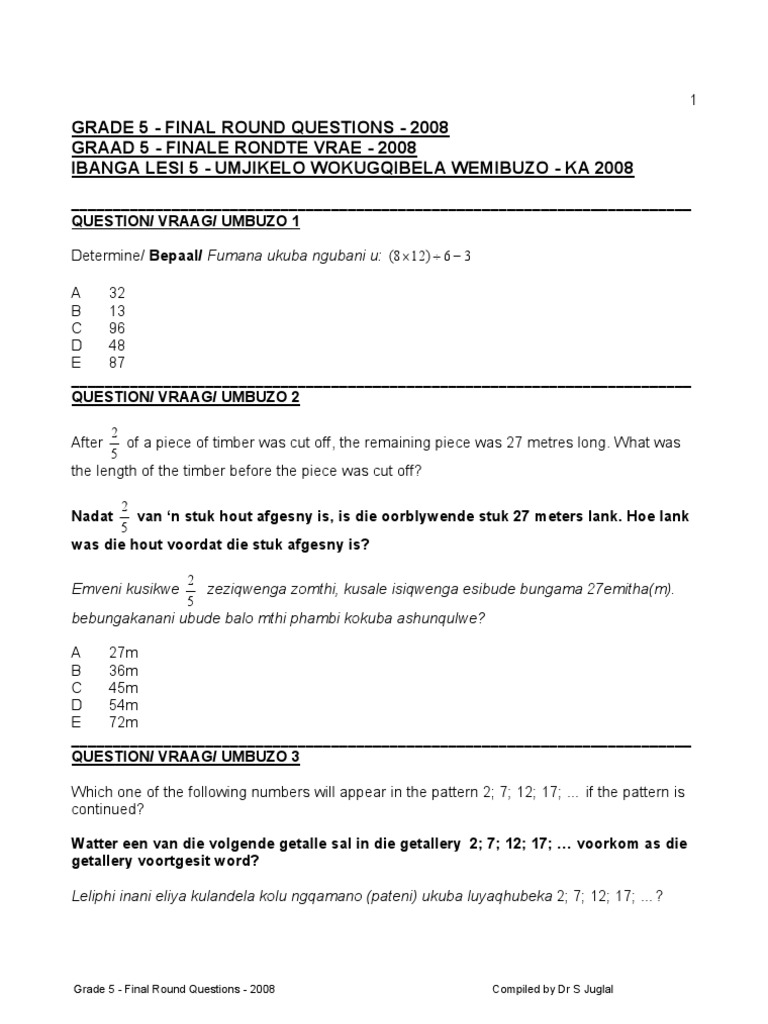 Gr 5 Final Round Questions Pdf Leisure
