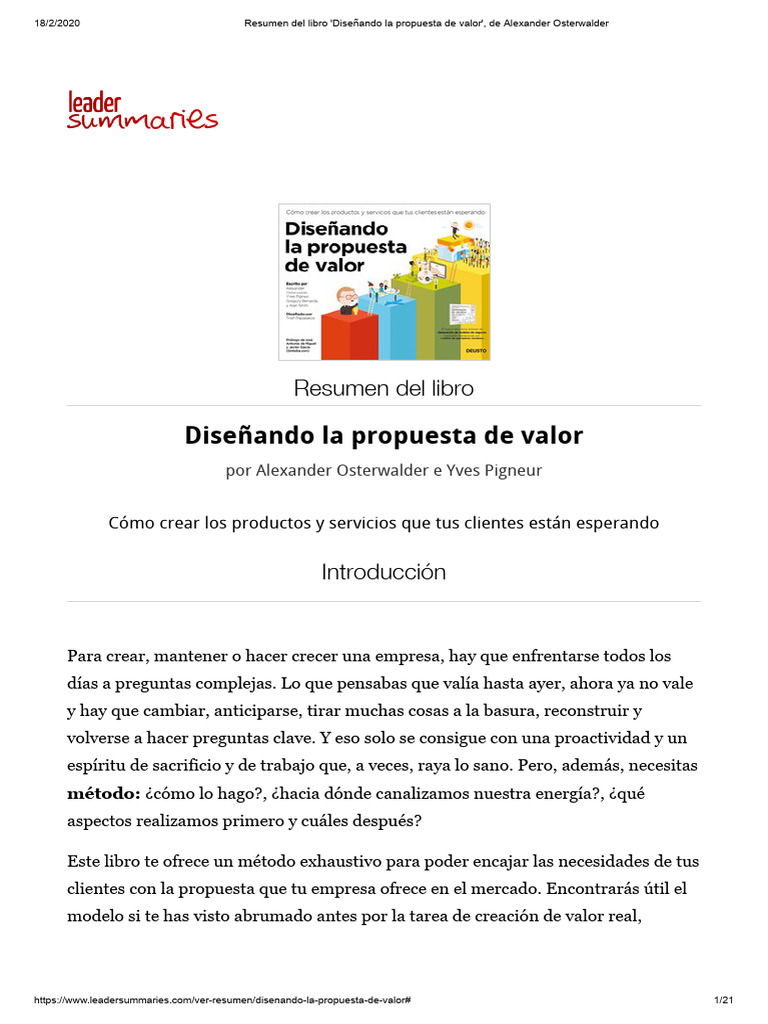 Propuesta de Valor: Método y Ejemplo | PDF | Cliente | Modelo de negocio