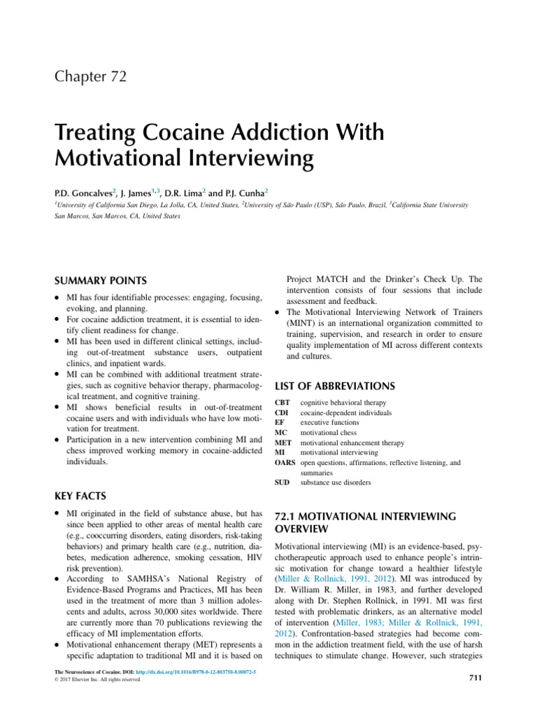 Cocaine Addiction Treatment with MI | PDF | Cognitive Behavioral ...