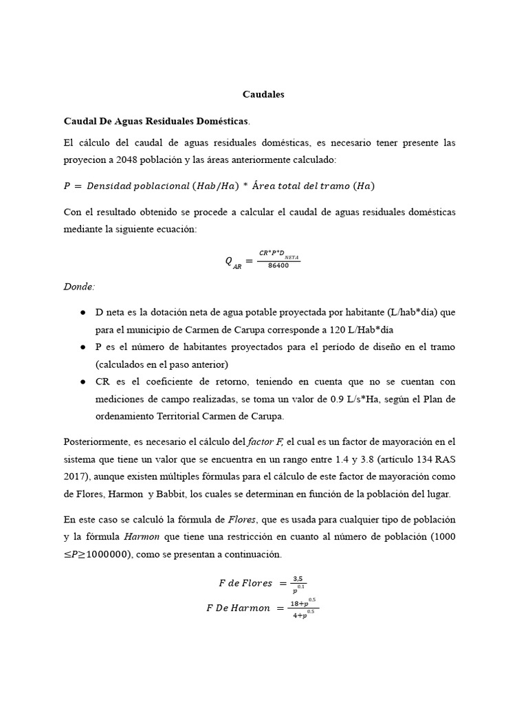 Cálculo de Caudales de Aguas Residuales | PDF | Descarga (hidrología)