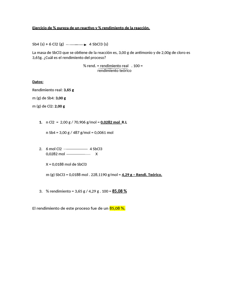 % Rendimiento. | PDF