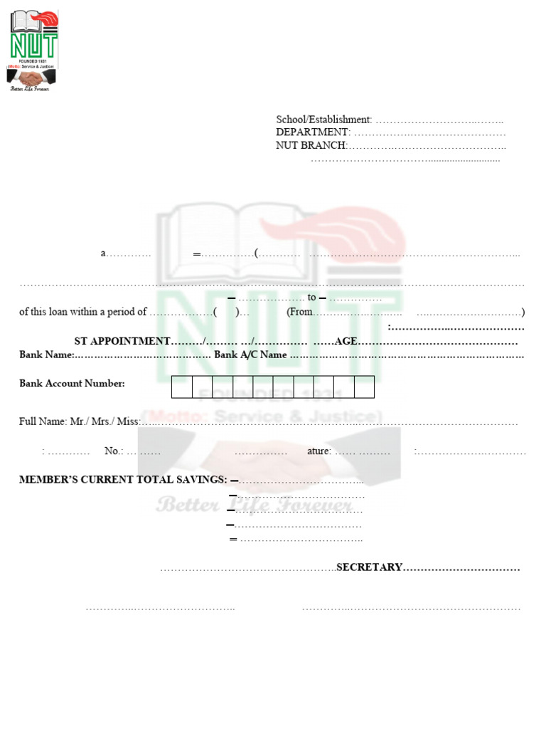 NUT FCT Cooperative Loan Application Form | PDF | Surety | Loans