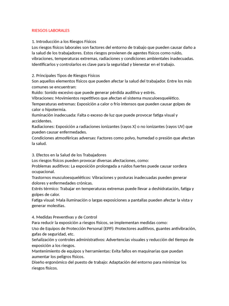 Prevención de Riesgos Físicos Laborales | PDF | Seguridad y salud ...
