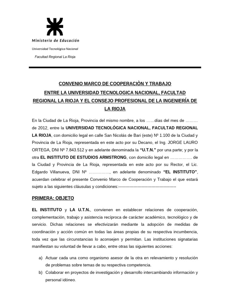 Convenio Marco de Cooperación U.T.N. | PDF | Institución | Universidad