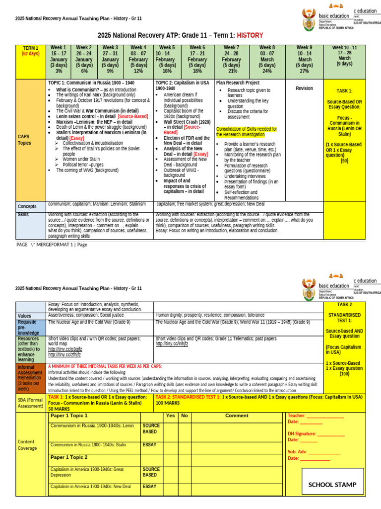 Grade 11 History ATP 2025 Overview | PDF | Apartheid | Essays