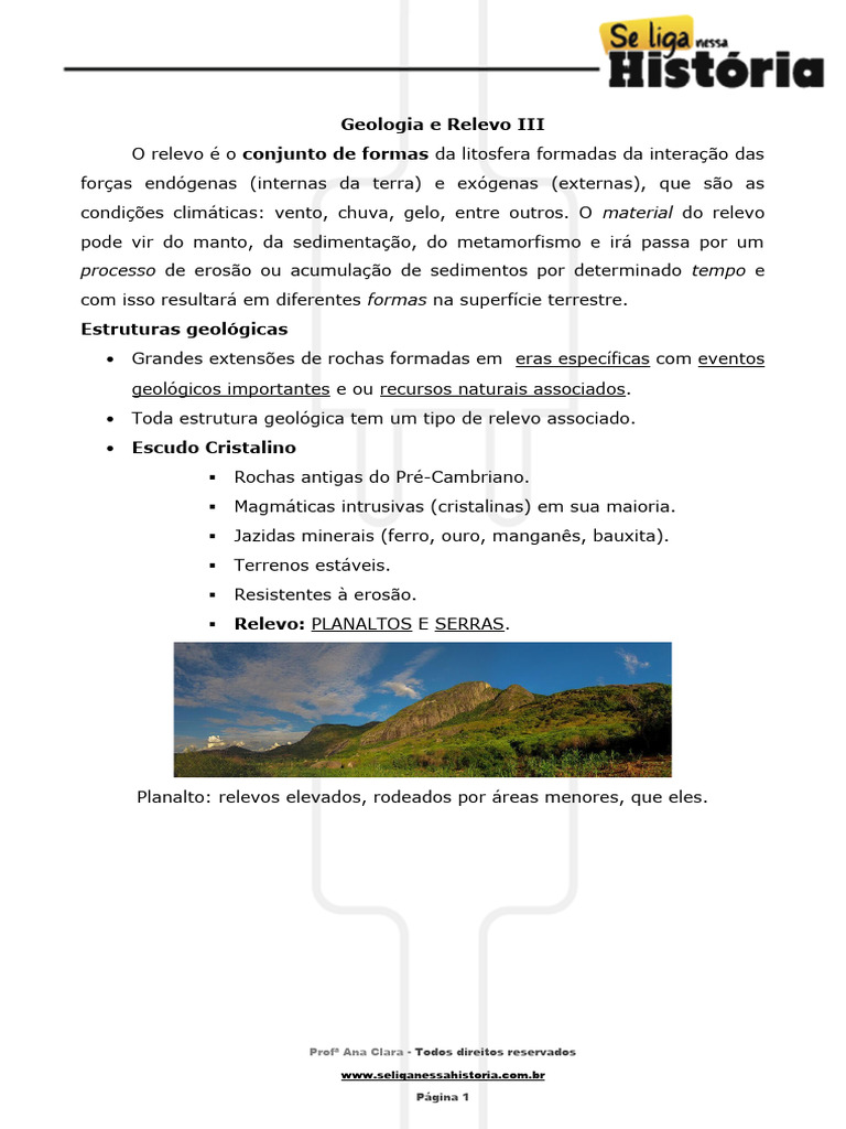 Geologia e Relevo do Brasil: Estruturas e Tipos | PDF | Terreno | Bacia ...