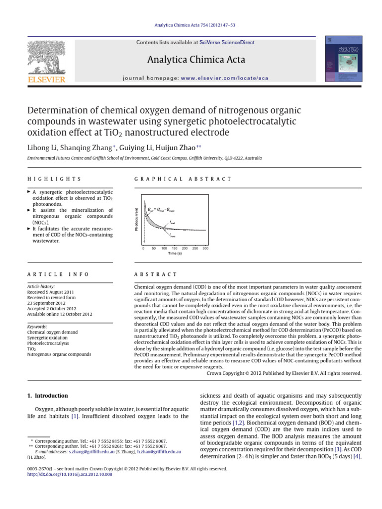Determination of COD of Nitrogenous Organic Compounds in Wastewater ...