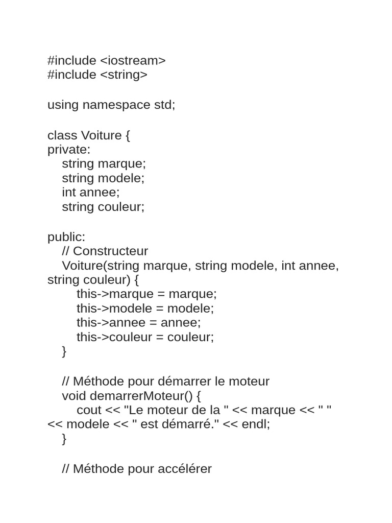 Classe Voiture en C++ : Exemple Pratique | PDF