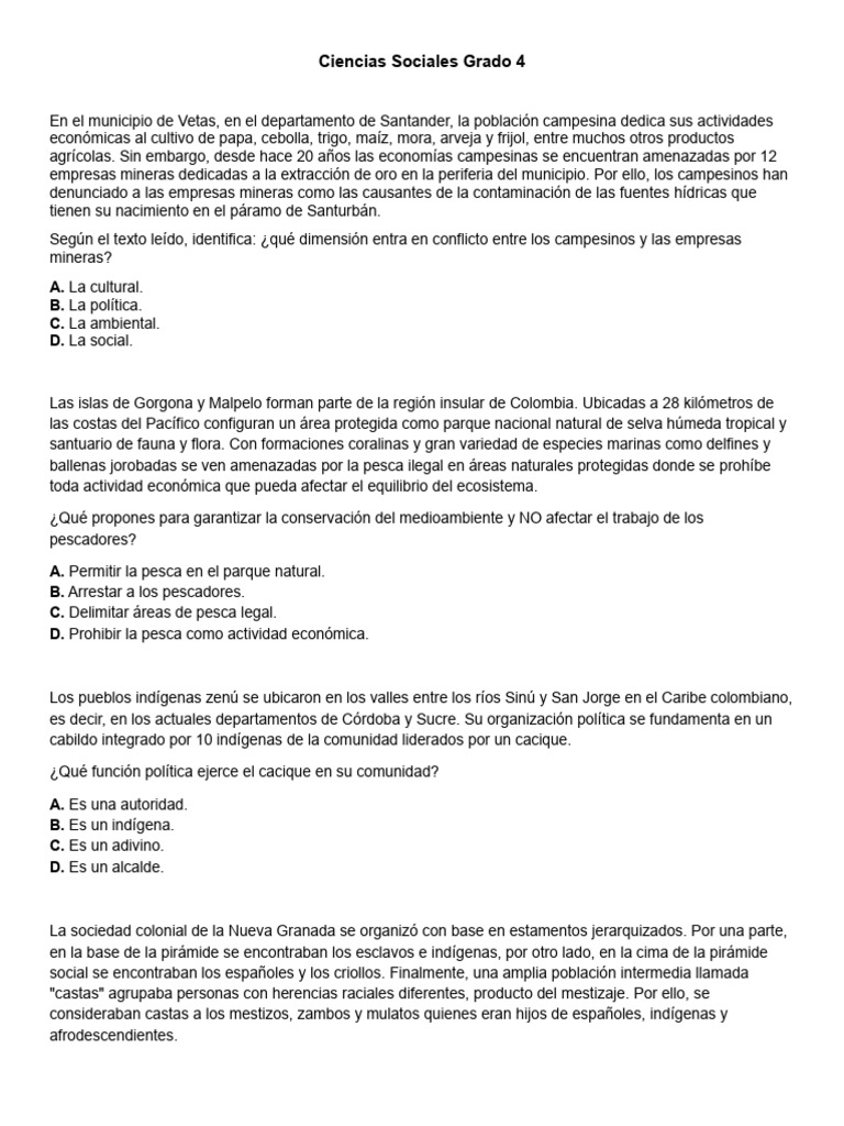 Ciencias Sociales Grado 4 | PDF | Colombia | Agricultura