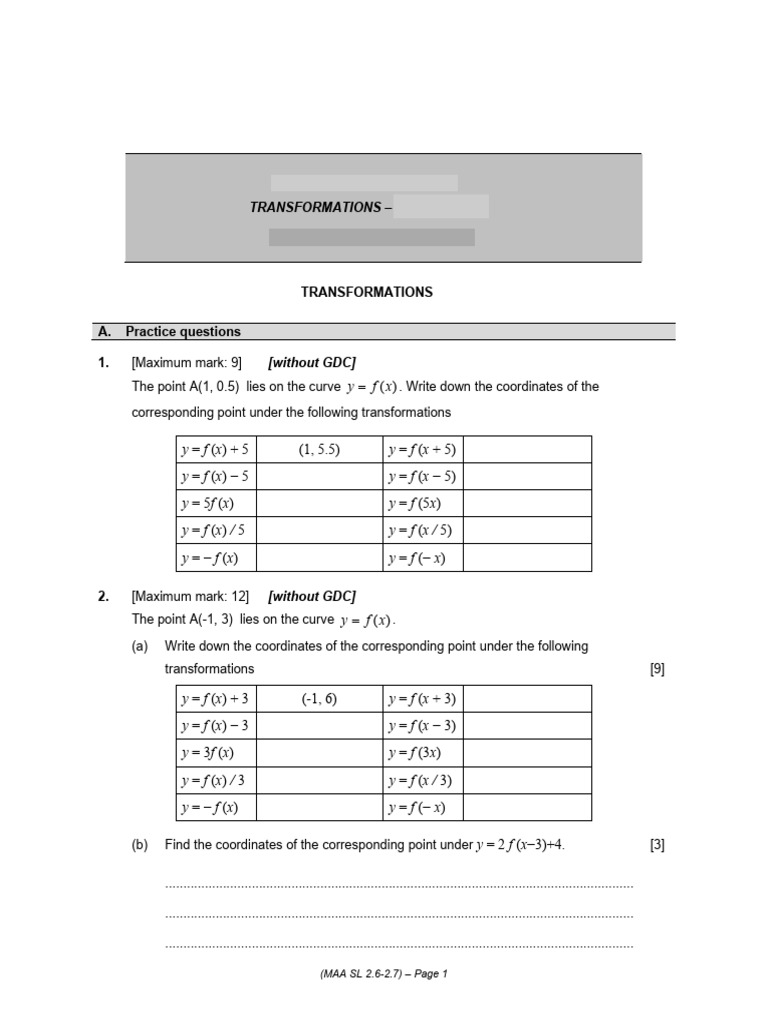 Transformations and Asymptotes in IB Math | PDF | Asymptote | Vertex ...