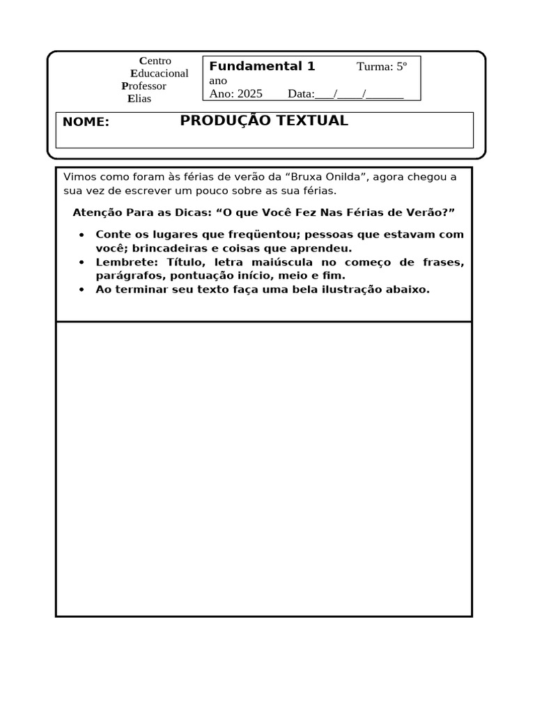Produção Textual: Férias de Verão 5º Ano | PDF