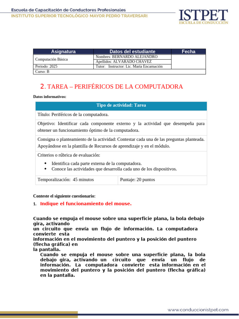 Tarea sobre Periféricos de Computadora | PDF | Hardware de la ...