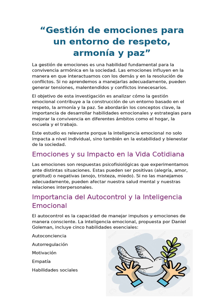 Gestión Emocional para la Paz Social | PDF | Las emociones ...