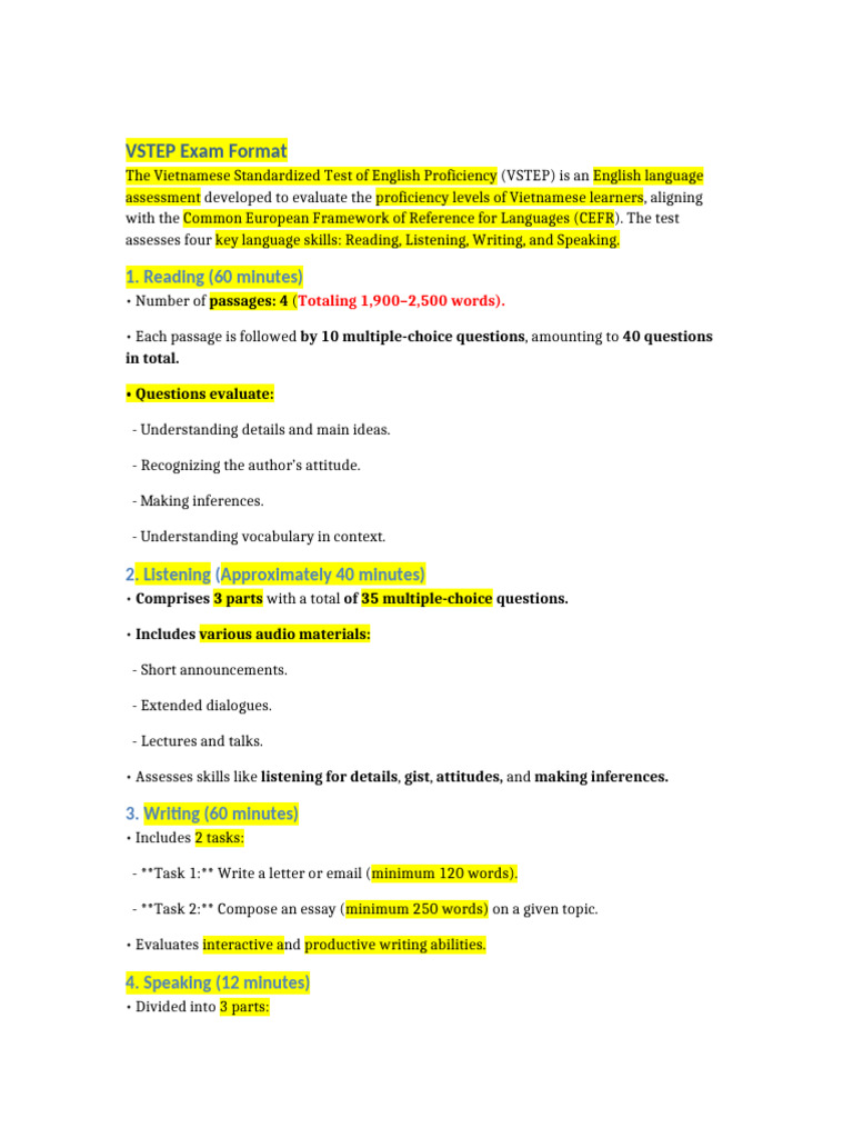 VSTEP Exam Structure and Format | PDF | Learning | Human Communication