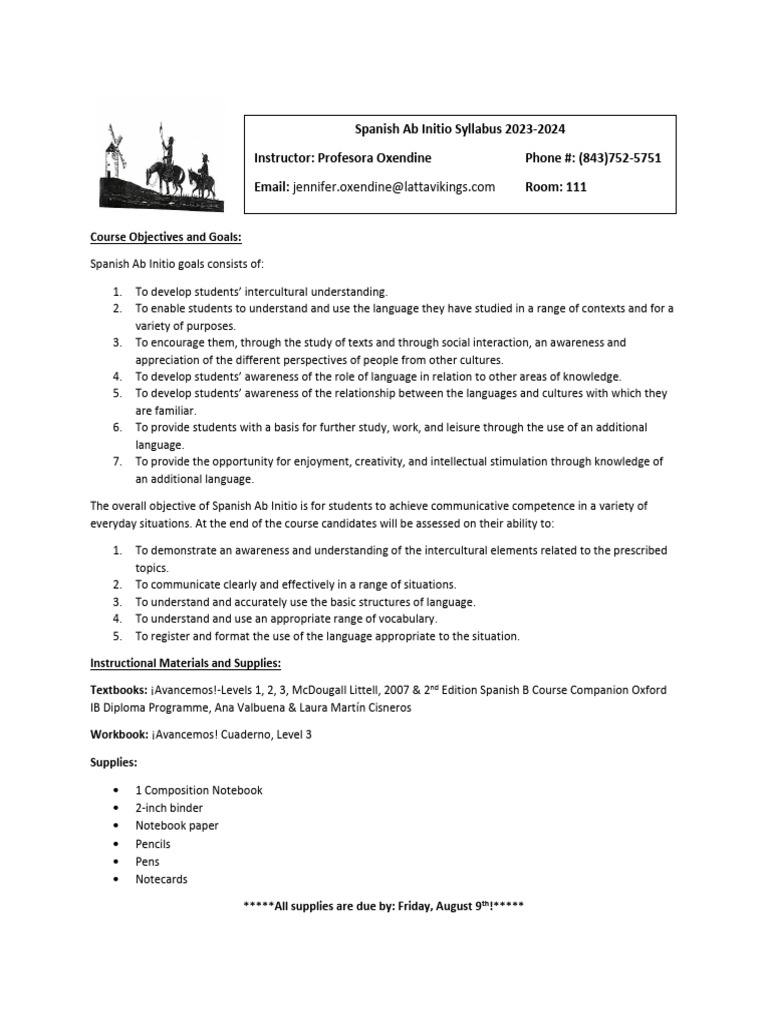 Spanish Ab Initio Course Overview 2023-2024 | PDF | Grammatical Tense ...