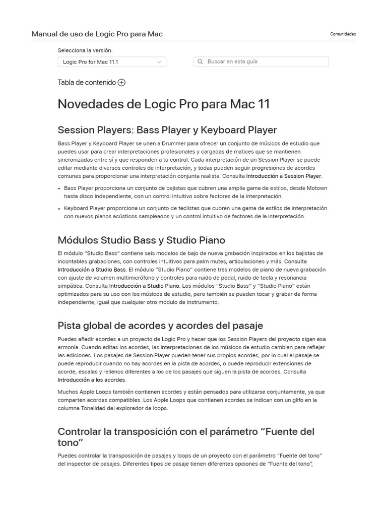 Novedades de Logic Pro para Mac 11 - Soporte Técnico de Apple (ES ...