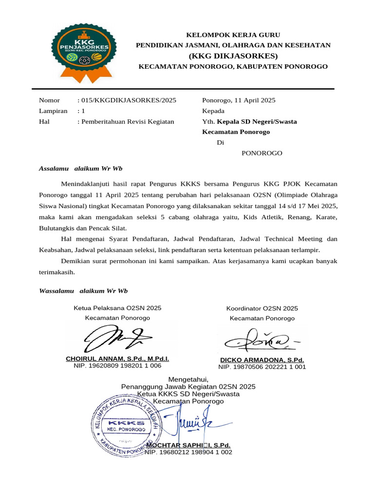 Pendaftaran O2SN 2025 Kecamatan Ponorogo | PDF