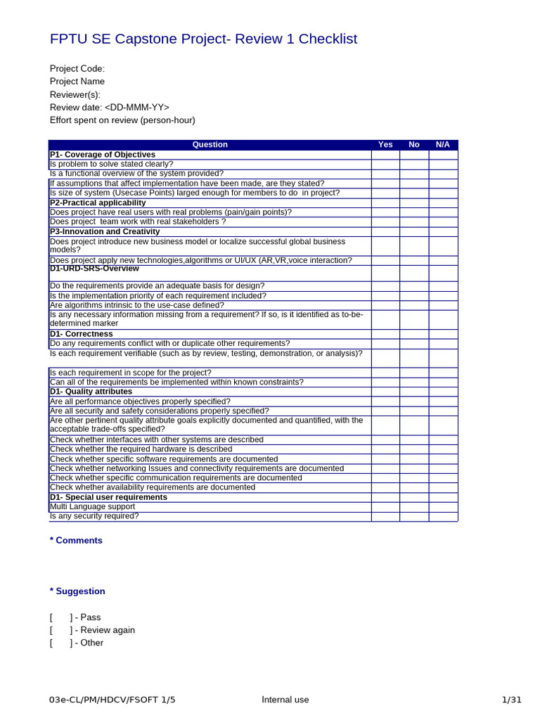 FPTU SE Capstone Project Review Checklist | PDF | Use Case | System