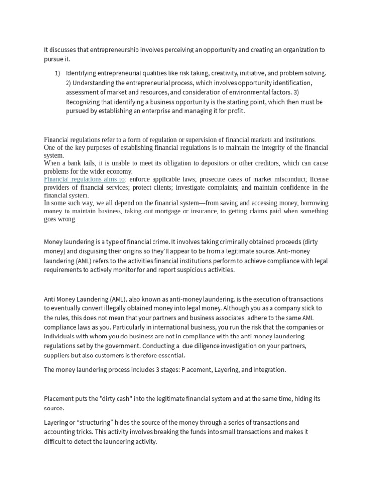 Entrepreneurship and Financial Regulations Guide | PDF | International ...