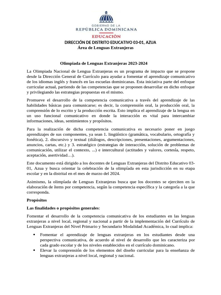 Olimpiada de Lenguas Extranjeras 2024 | PDF | Plan de estudios | Evaluación