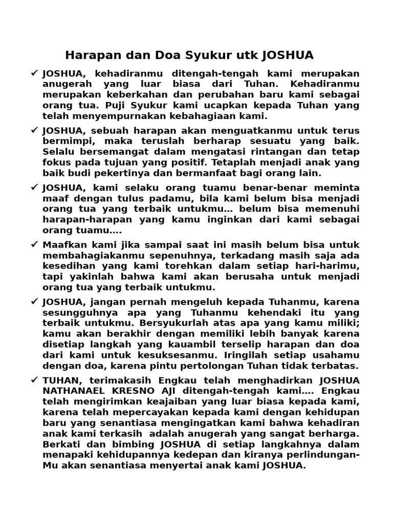 Doa dan Harapan untuk Joshua | PDF