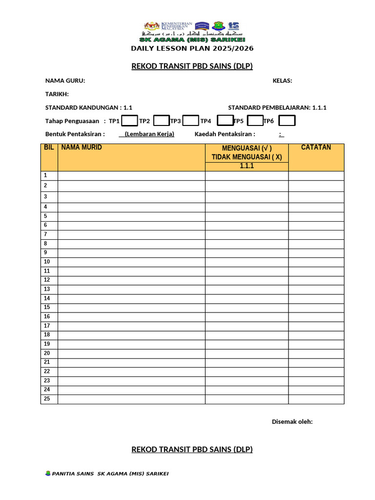 Rekod Transit PBD SN 2025 - 2026 | PDF